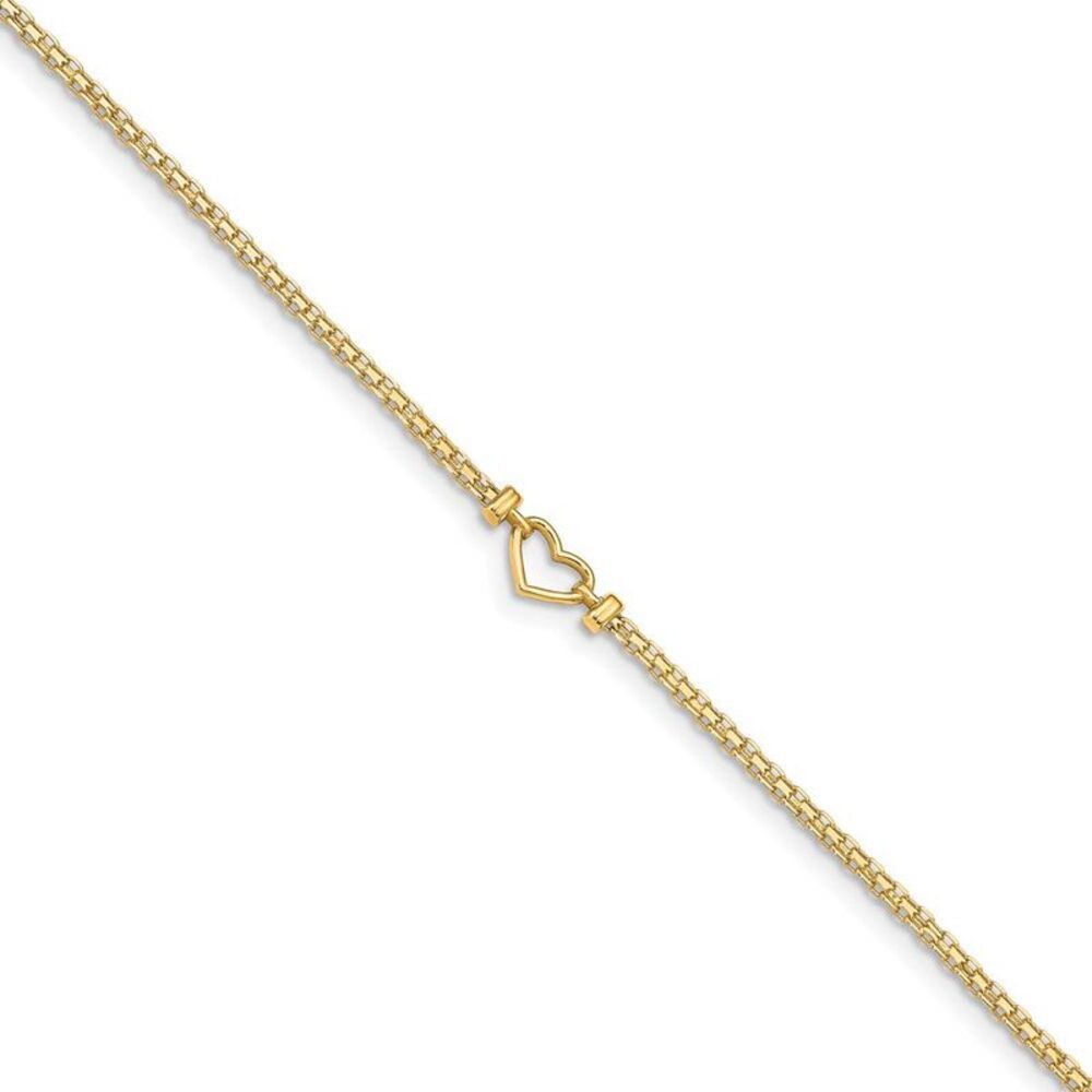 14k Gold Fancy Heart Anklet, 9 inch
